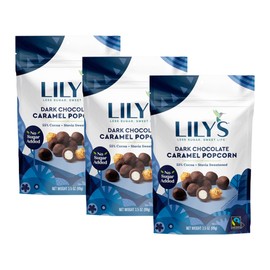 Lilys Dark Chocolate Caramel Popcorn Sugar Free Caramel Popped Covered Popcorn 3 Count (Dark Caramel Popcorn)
