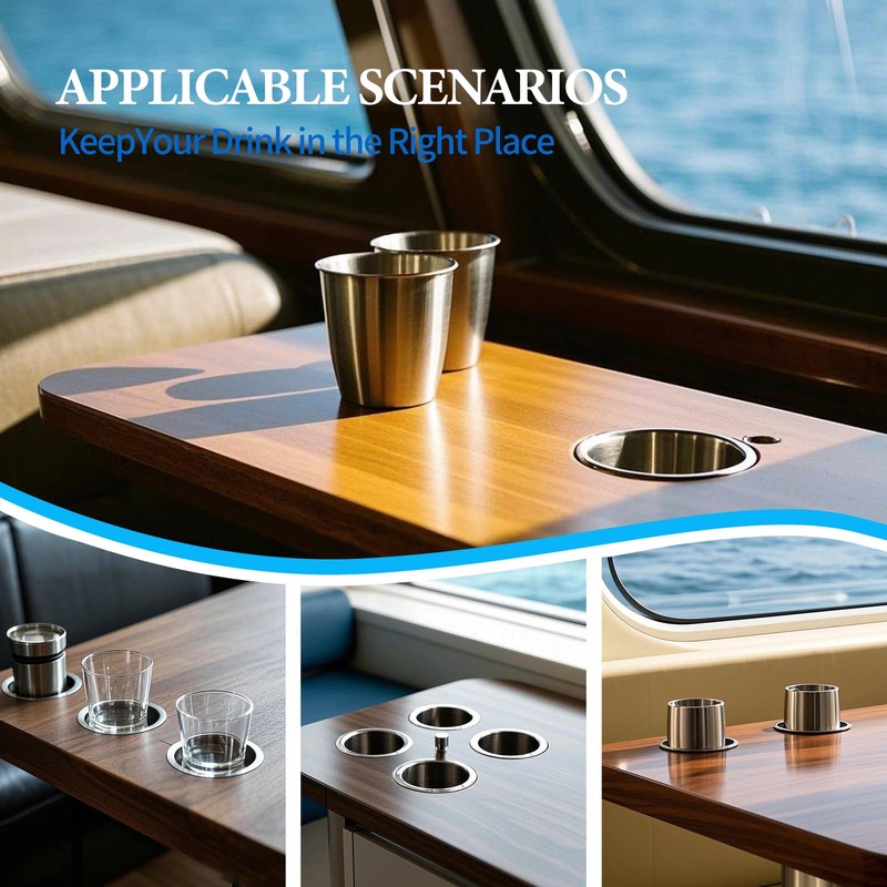 4Pcs Boat Cup Holders, Stainless Steel Blue LED Cup Holder