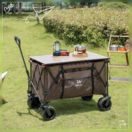 Whitsunday Beach Wagon Cart, 440Lbs Heavy Duty Folding Wagon with All Terrian Wheel, Collapsible Utility Camping Park Wagon Cart with Aluminum Tabletop
