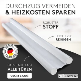 FALKENWERK Draught Excluder for Doors [Set of 2] - Cut to Size Door Seal 90 cm - Heating Cost-saving Door Draught Excluder - Double-Sided Door Seal Bottom - Door Seal with Ideal Fit - White