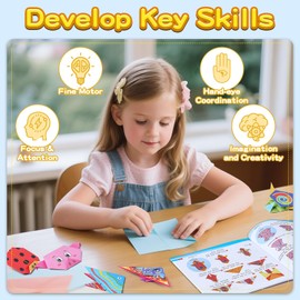 158 Sheets Origami Paper Kit for Kids Ages 5-8 8-12 with Guiding Book DIY Art and Crafts Supplies Kits for Girls and Boys Square Easy Fold Paper Travel Activities Birthday Christmas Gifts