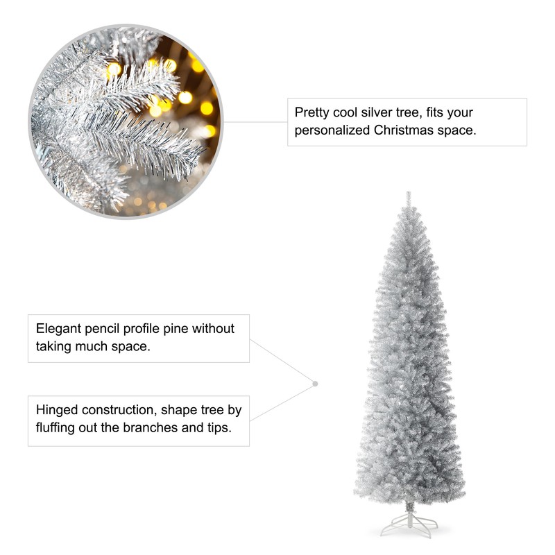 9ft Silver Tinsel Artificial Christmas Tree for Livingroom