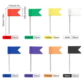 YIXISI 160 PCS Map Tacks, Plastic Head Tacks, Colorful Map Push Pins, Small Size Pushpins, Decorative Drawing Pins, Colored Flag Push Pins, for School, Office, Family, Interest, 8 Colours