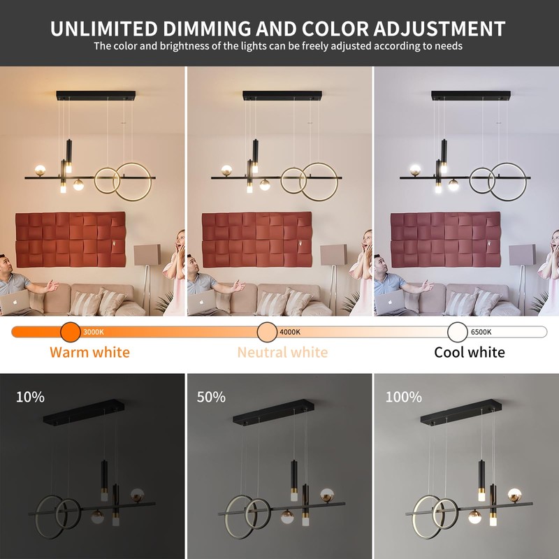 Siittoo Modern Chandeliers for Dining Room, Dimmable Led Linear Pendant