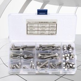 Head Imperial Bolts 90pcs 1/4-20UNC Stainless Steel Hex Socket Head Bolts Hex Screw Assortment Kit