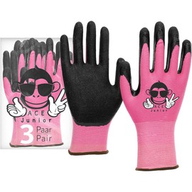 ACE Junior Work Gloves for Children - 3 Pairs of Protective Gloves for Gardening - Pink - 5-6 Years (Pack of 3)