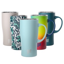 go! 20oz Stainless Steel Handle Tumbler with Triple Insulation & Copper Lining – Keeps Coffee Hot for 6 Hours & Drinks Cold for 18 – Spill-Resistant Press-On Lid with Sliding Sip Design (Light Blue)