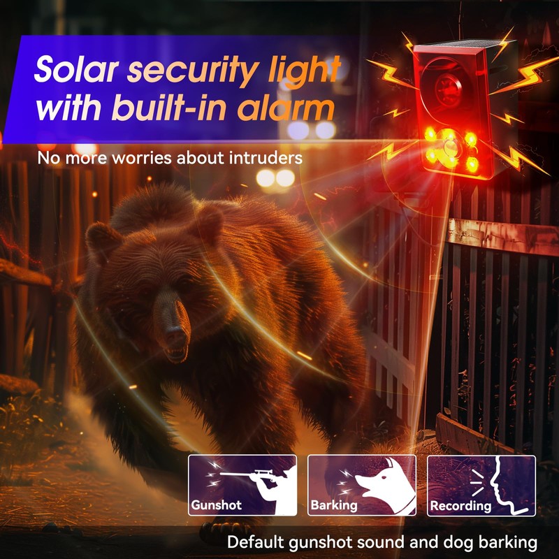 OUDAER Solar Outdoor Motion Sensor Alarm - Dog Barking &