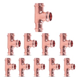 VN Infinite Quality Propress 3/4x1/2x1/2 Reducing Tee Brass Barb Crimp Fittings - Propress Pex Crimping Tool Fittings - Brass Crimp Fittings For Pex Tubing Connection - Pack of 10