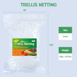 Seedfactor 5 x 15 ft. Plant Trellis Netting, Heavy-Duty Polyester Grow Net, Garden Trellis Netting with Square Mesh for Climbing Plants, Vegetables, Fruits, and Flowers, 1-Pack