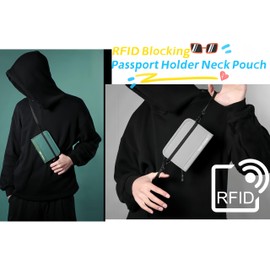 wigmoa RFID Blocking Neck Wallet Travel Pouch Passport Holder Slim Passport Pouch Passport Bag for Men/Women, Hidden Pouch for Cash, Credit Cards Waterproof Travel Wallet. E-D (Black)