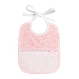 Filet - Bib made of coloured terry cloth, completely handmade with Aida pocket for embroidery, ideal for newborns and babies, 100% made in Italy, white and pink, dimensions 18 x 21 cm