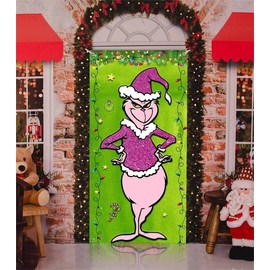 Christmas Door Cover Greench Door Cover Greench Christmas Decorations Xmas Front Door Banner Decorations for Indoor Outdoor Christmas Winter Holiday Party Decor-2.95 * 5.9 ft