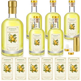 Funnymoom 6 Set 12.7 oz Limoncello Glass Bottles Gift with Airtight Lid Cap Homemade Limoncello Bottles with Labels Cork Stopper for Home Brewing Beer Beverages Liqueur Wedding Baby Shower Favors