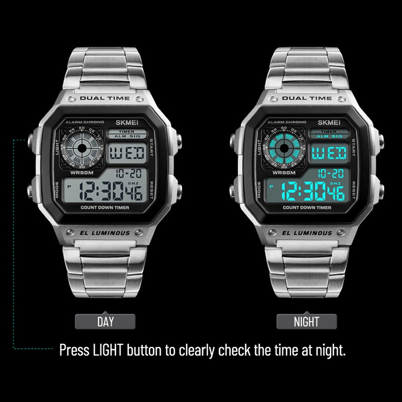 Men Digital Watch Stopwatch Countdown Alarm Luminous Watch