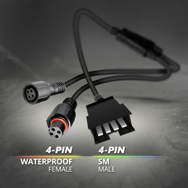 OPT7 Aura 2-PCS Flat to Round Splitter Y Cable, 4 Pin RGB SM Male to Waterproof Female Conversion Connector for Aura Pro Bluetooth Control Box, Compatible w/ OPT7 Connect App