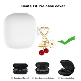 AGAOSH Protective Case Cover for Beats Fit Pro with Cute Cherry Charm Heart Keychain, Soft Silicone Skin Cover Accessories Daisy Key Chains for Beats Fit Pro Earbuds Charging Case 2021 White