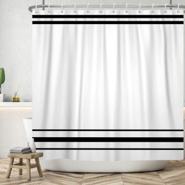SDOTPMT 180x198cm Black and White Shower Curtain Modern Classic Black Striped Bath Curtain Rustic Farmhouse Minimalism Bathtub Curtain for Bathroom Decor Waterproof with Hooks