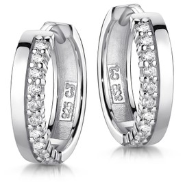 MATERIA by Matthias Wagner SO-433 Women's Earrings 925 Silver Hoop Earrings Rhodium-Plated Zirconia 14 mm, Sterling Silver