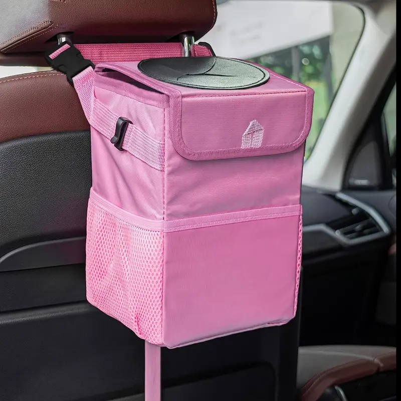Portable Car Trash Can with Lid, Waterproof Hanging Back Seat