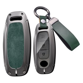 HIBEYO Smart Key Fob Cover Compatible with 2023 2024 2025 Nissan Rogue Pathfinder Fit for 2024 2025 Sentra 3/4/5 Button Accessories Alloy Leather Key Shell with Keychains-Long Keychian Green