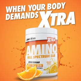 Per4m Amino Xtra | 30 Servings of Full Spectrum EAA with Proteolytic Enzymes | Vegan Friendly | Zero Sugar Amino Acid (Orange Burst, 420g)