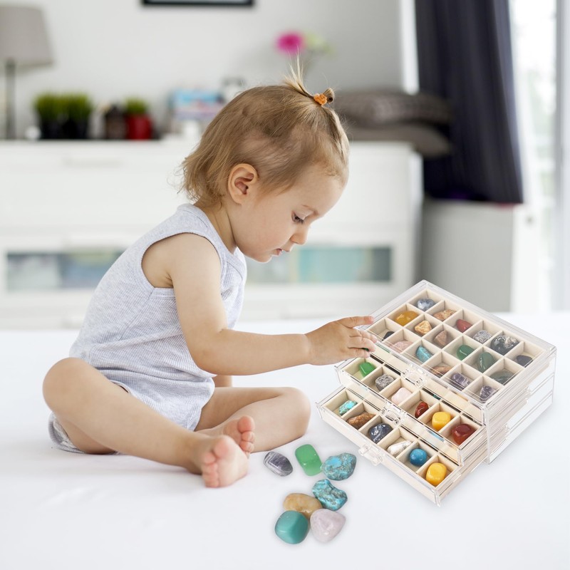 Dmnnlp Display Case for Small Rock, 3 Drawers 54 Grids(3x3.5cm),