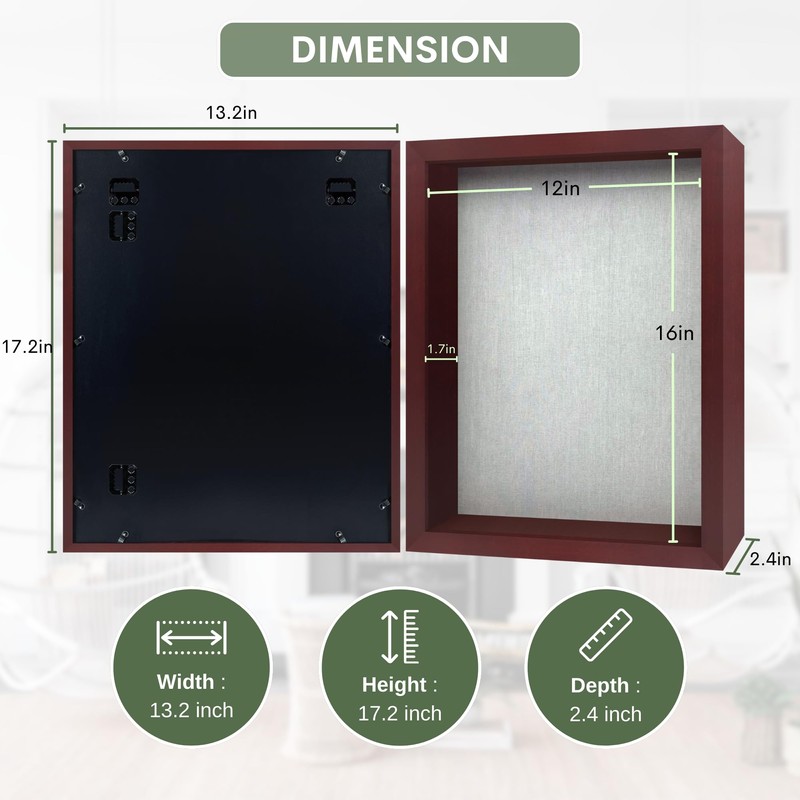 ILOT 12"x16" Solid Wood Mahogany Display Shadow Box Frame -