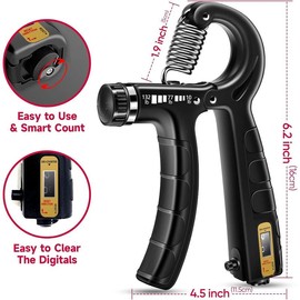 Hand Grip Strengthener Workout Kit (5 Pack), 2 Forearm Grip Adjustable Resistance Hand Gripper, Finger Stretcher, Grip Ring &   Grip Ball for Athletes - Color: Black