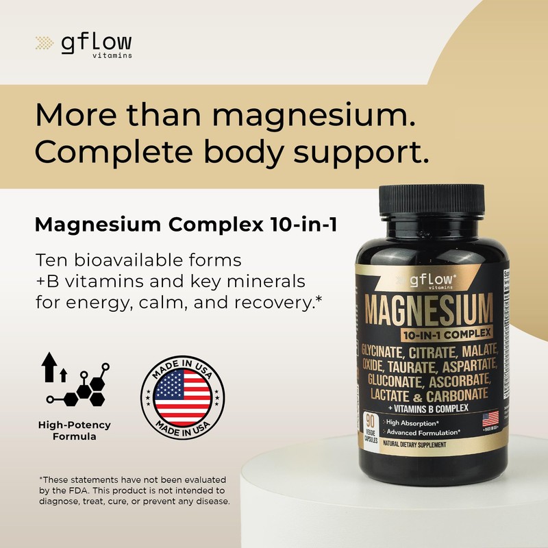 gflow vitamins Magnesium Complex Supplement - 10 Active Forms, Glycinate,