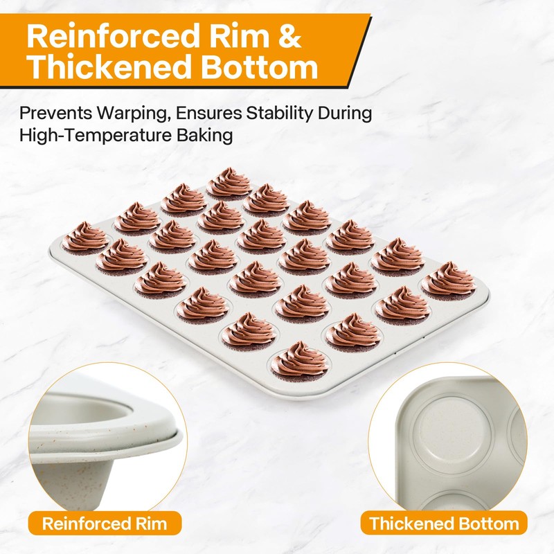 Spmarkt 2-Pack 24-cup Beige Miffin Pan, Non-Stick Cupcake Muffin Tin,
