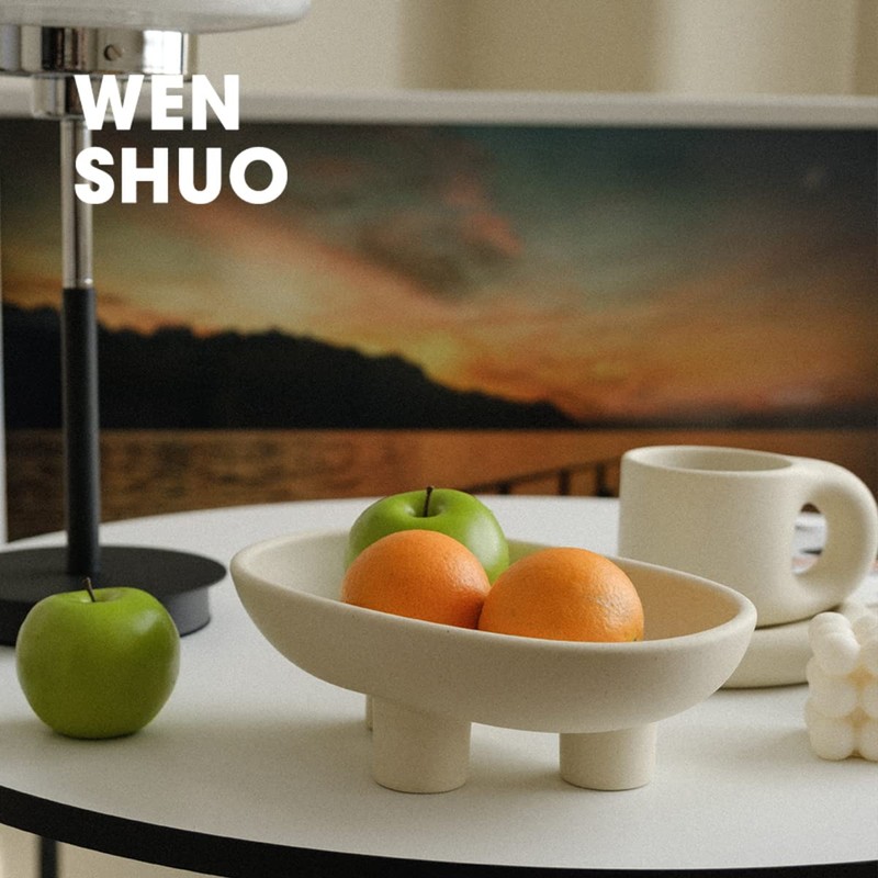WENSHUO Three-Legs Ceramic Fruit Bowl for Kitchen Counter, Decorative Bowl
