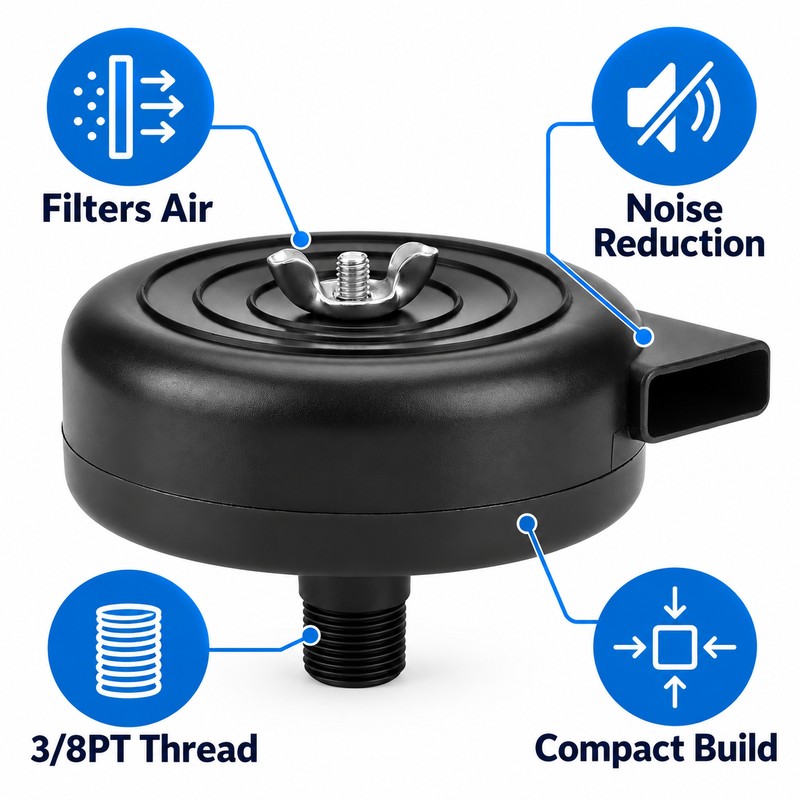 Air Compressor Intake Filter Silencer – 3/8 PT Male Thread
