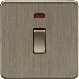 Knightsbridge 45A 1G DP switch with neon - Antique Brass