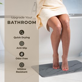 TOSORO - Stone Bath Mat, Diatomaceous Earth Non-Slip Stone Shower Mat - Quick Drying Absorbent Bath Mats for Bathroom - Elegant & Modern Design, Easy to Clean (23.5 x 15) - Graphite