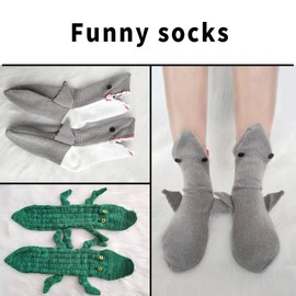 [Lewrwet] Knitted Cute Shark Socks - 3D Crocodile Socks Chewing Feet - Wool Winter Warm Thick Floor Socks, Perfect for Men and Women, green crocodile
