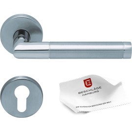 Beschläge Hamburg: Amsterdam SBL 1174 Door Handle Scoop - Door Handles with Deadlock Rosettes - Handle Set / Door Handle for Interior Doors, 54 mm Round Brushed / Polished Stainless Steel