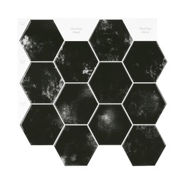 Wallercity Black Subway Tile Hexagon Peel and Stick Backsplash Tiles Marble Back Splash Stick on Tiles for Kitchen 10-Sheets Wall Tiles Stickers Backsplash for Bathroom Vinyl Wall Panels 12''x12''