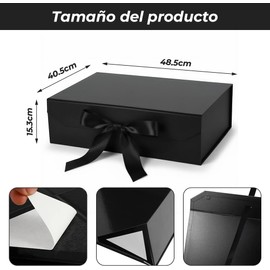 2 Pcs Caja de Regalo Plegable Magnéticaon con Cinta, 1200gsm Carton (Negro, 485 * 405 * 153mm)