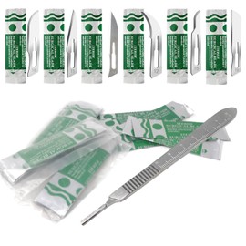 A2zScilab 60 Surgical Sterile Scalpel Handle Blades #10#11#12#14#15#16 + Free Scalpel Handle, Lab Knives - Carving Blades with Handle-Art Blades, Practicing Cutting-Crafts, Dermaplaning & LAB Use