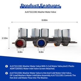 AJU73213301 AJU75152601 AJU75152603 Washer Water Inlet Valve Compatible With Kenmore LG WT1101CW WT1501CW WT5270CW WT7200CW WT1201CV WT5070CW WT5170HV WT4870CW WT5680HVA Washing Machine