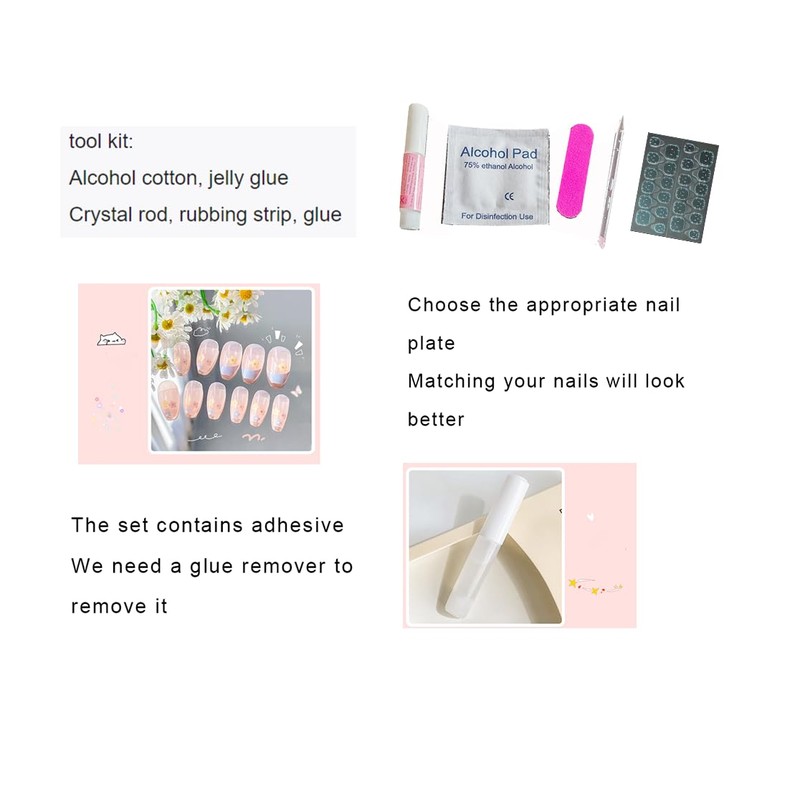 (48 pcs) Short wearable nail, girls' fake nails, nail art