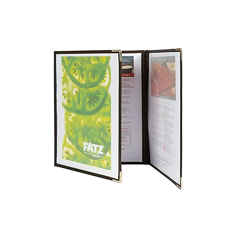 Securit Crystal Range Transparent Menu Holder A4 Brown Edged, Tri-fold