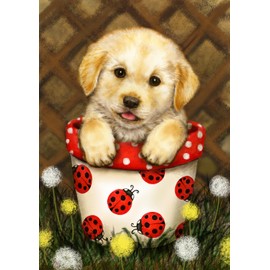 Toland Home Garden Potted Puppy-Decorative Cute Golden Dog Flower Ladybug Summer Garden Flag