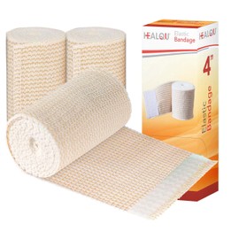 HEALQU Premium Elastic Bandage - Self-Closure Compression Wrap for Legs, Knees, Ankles, Wrists, Elbows, Shoulders - 4 Inch by 5 Yards, Box of 4 Rolls Athletic Stretchable Bandage Wrap