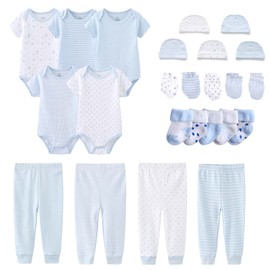 MAMIMAKA Conjunto de regalo para recién nacido, pantalones para bebé niña y niño, 24 piezas, 100% algodón, elementos esenciales y accesorios, Ropa Infantil Layette Sets 04, 0-3 meses