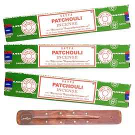 Satya Nag Champa Patchouli Incense Sticks | x3 pack | with SAMASIA incense sticks holder | Used for Aromatherapy, Spa, Yoga, Weddings, Meditation, Positivity and Relaxation