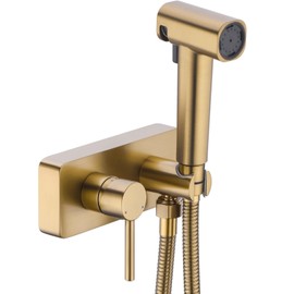 HOMYEP Brass Handheld Bidet Sprayer Attachment for Toilet, Bathroom Vanity Mount Bidet Faucet with Hot and Cold Water, 4-Inch Single Handle RV Shower Valve, Brushed Gold