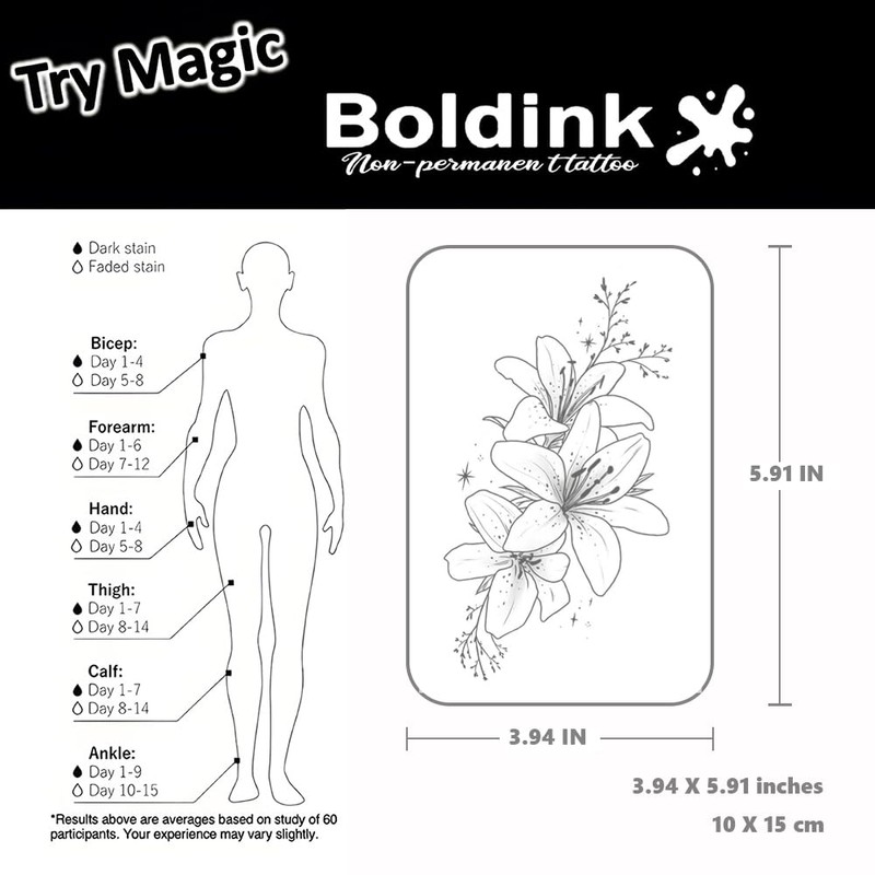 Boldink Temporary Tattoos, semi permanent tattoos, 15-day long lasting tattoo