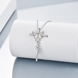 LUHE Cross Necklace for Women Butterfly Faith Cross Necklaces Sterling Silver Butterfly Pendant Necklaces Jewelry Gifts for Women